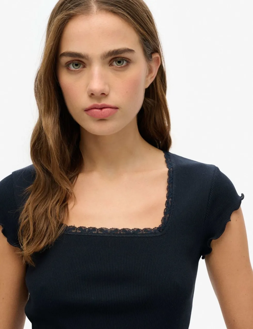 Pure Cotton Ribbed Square Neck T-Shirt