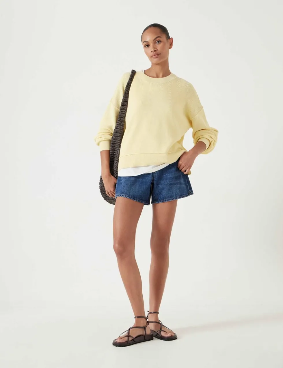 Pure Cotton Ribbed Textured Crew Neck Jumper