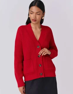 Pure Cotton Ribbed V-Neck Cardigan