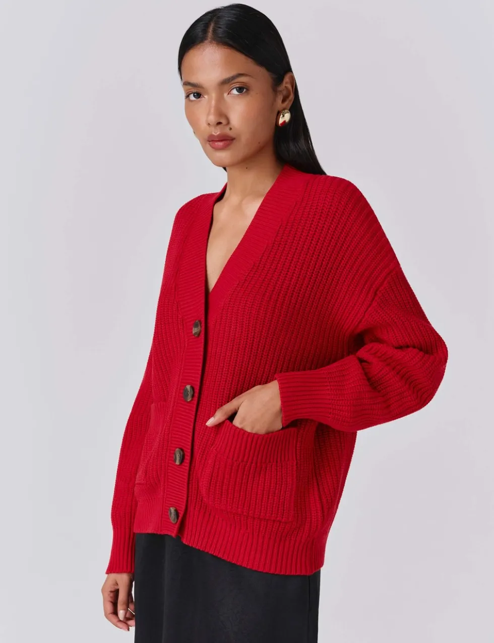 Pure Cotton Ribbed V-Neck Cardigan