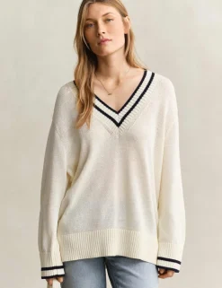 Pure Cotton Ribbed V-Neck Jumper