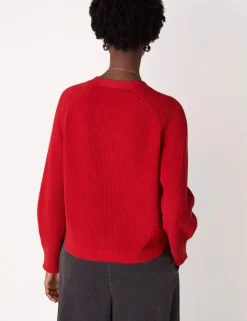 Pure Cotton Ribbed V-Neck Cardigan