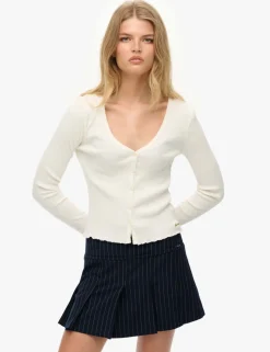 Pure Cotton Ribbed V-Neck Slim Fit Cardigan