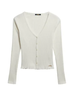 Pure Cotton Ribbed V-Neck Slim Fit Cardigan