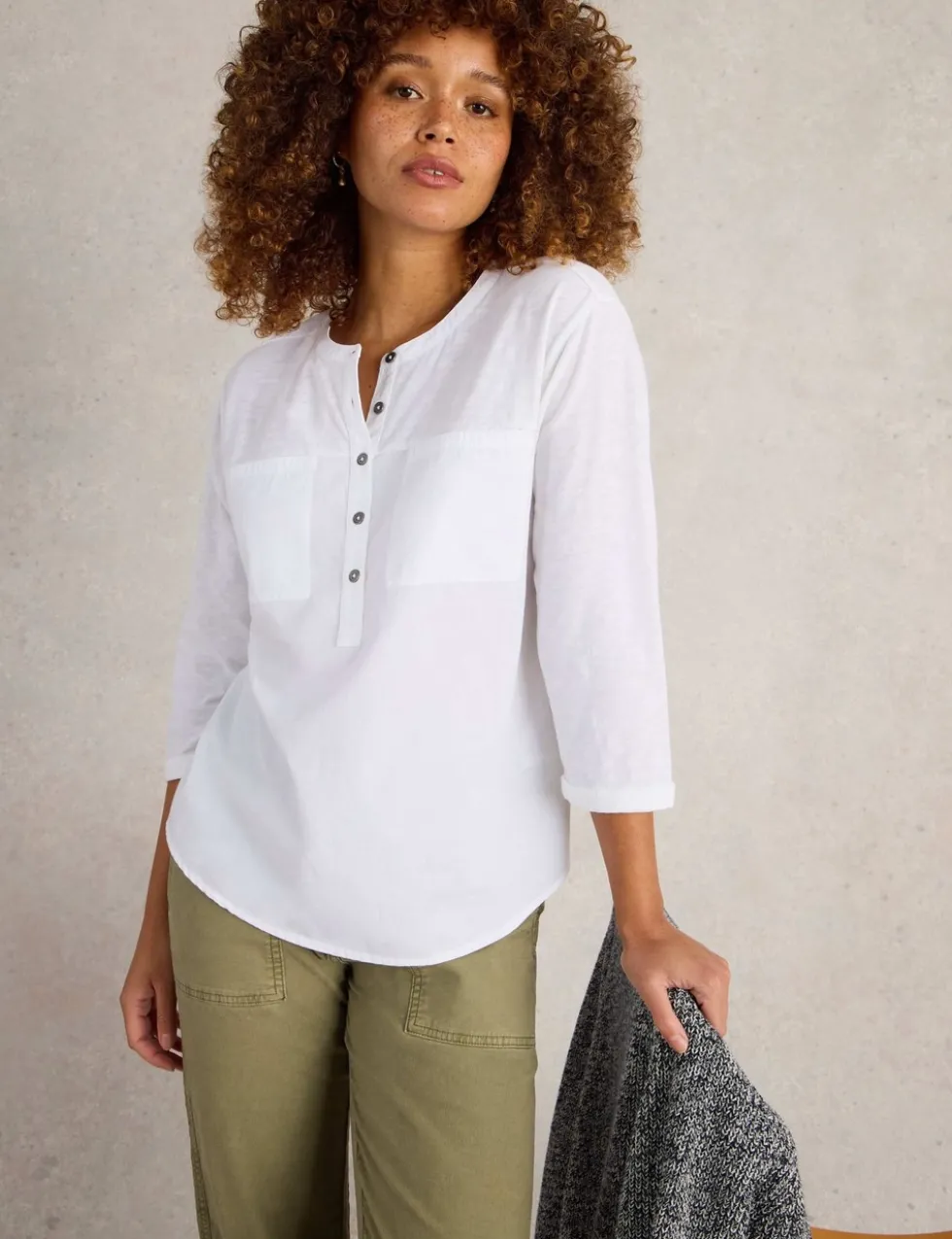 Pure Cotton Round Neck Button Detail Shirt