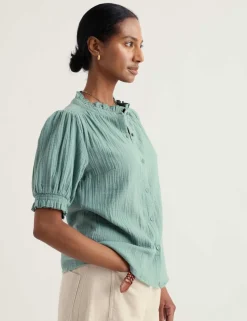Pure Cotton Round Neck Relaxed Blouse