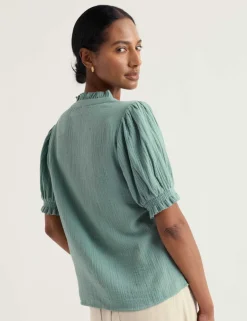 Pure Cotton Round Neck Relaxed Blouse
