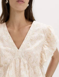 Pure Cotton Ruffle Embroidered Detail Blouse