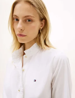 Pure Cotton Ruffle High Neck Shirt