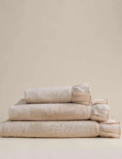 Pure Cotton Ruffle Towel with Linen Border