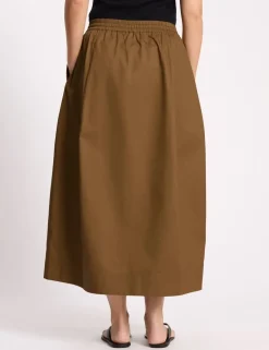 Pure Cotton Sateen Drawstring Midi Skirt