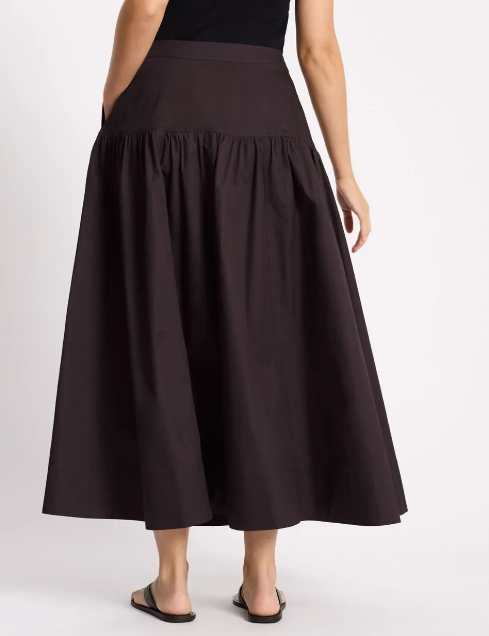 Pure Cotton Sateen Midi A-Line Skirt