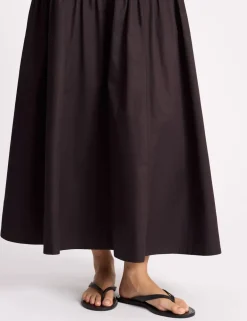 Pure Cotton Sateen Midi A-Line Skirt
