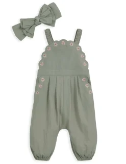 Pure Cotton Scalloped Dungarees & Headband (0-36 Mths)