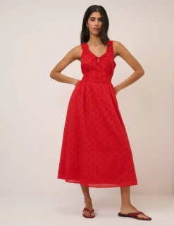 Pure Cotton Scoop Neck Midi Waisted Dress