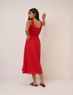 Pure Cotton Scoop Neck Midi Waisted Dress