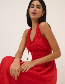 Pure Cotton Scoop Neck Midi Waisted Dress