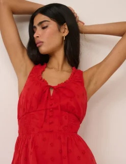 Pure Cotton Scoop Neck Midi Waisted Dress