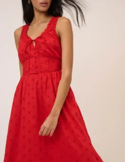 Pure Cotton Scoop Neck Midi Waisted Dress