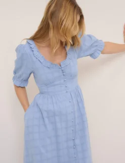 Pure Cotton Scoop Neck Midaxi Waisted Dress