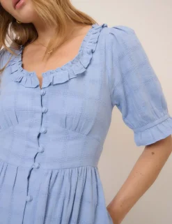 Pure Cotton Scoop Neck Midaxi Waisted Dress