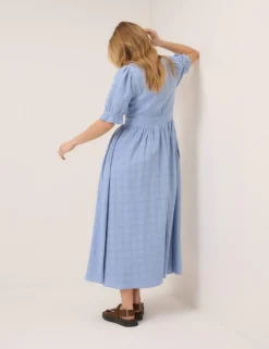 Pure Cotton Scoop Neck Midaxi Waisted Dress