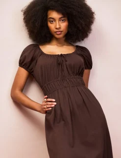 Pure Cotton Scoop Neck Midaxi Waisted Dress