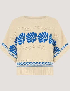 Pure Cotton Seashell Crew Neck Knitted Top