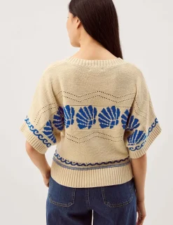 Pure Cotton Seashell Crew Neck Knitted Top