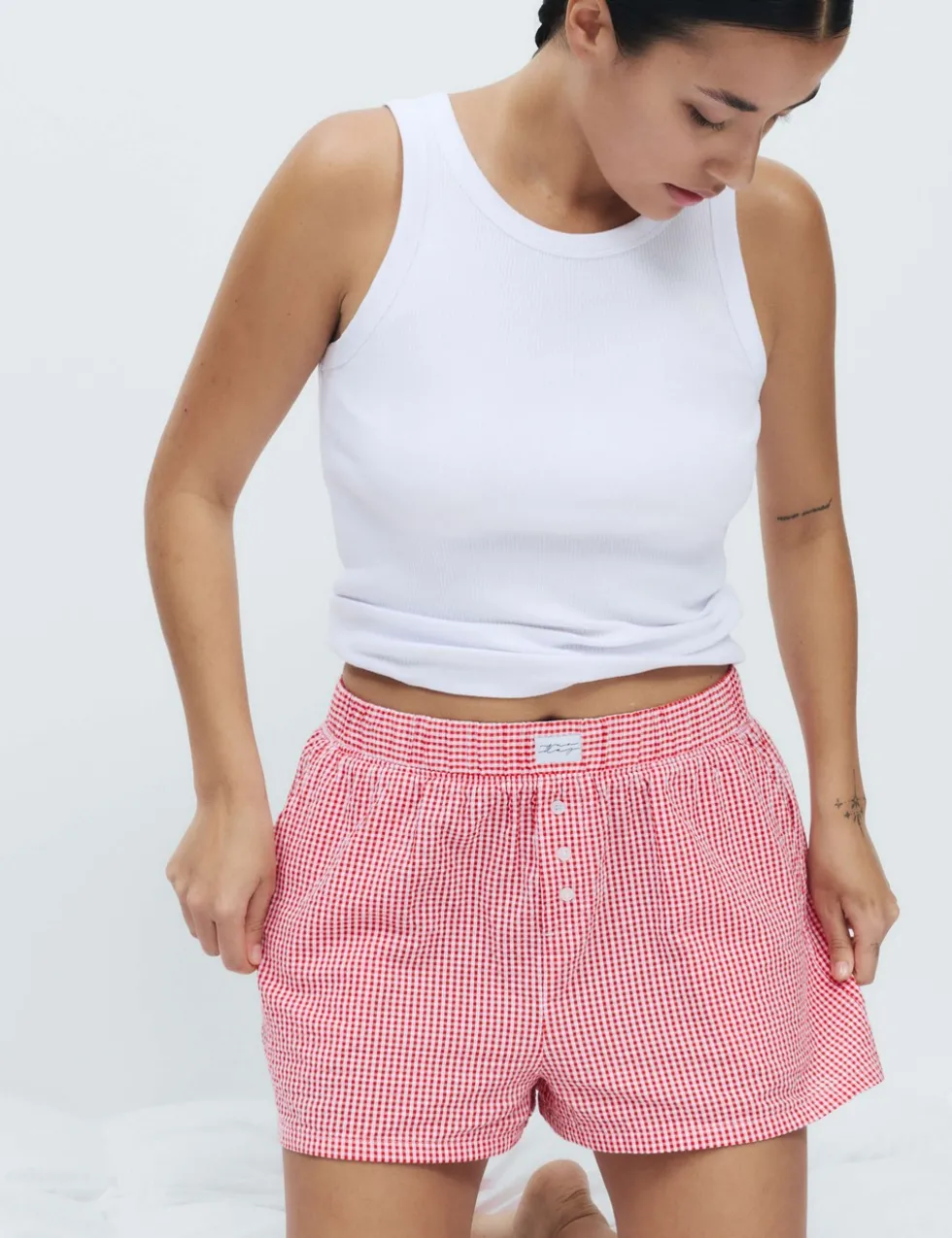 Pure Cotton Seersucker Gingham Pyjama Shorts