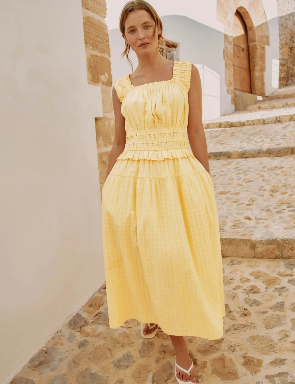 Pure Cotton Seersucker Square Neck Dress