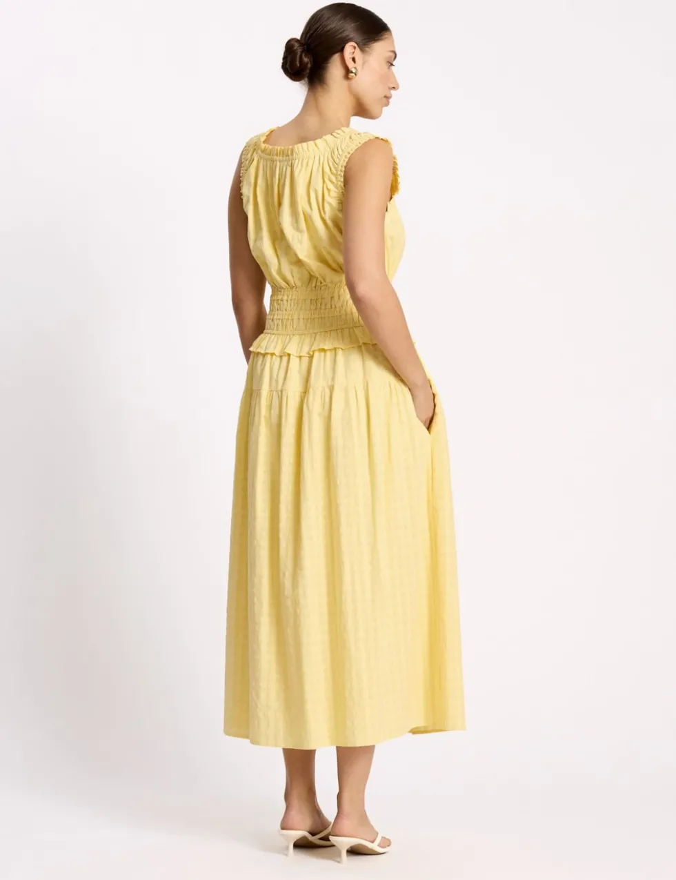 Pure Cotton Seersucker Square Neck Dress