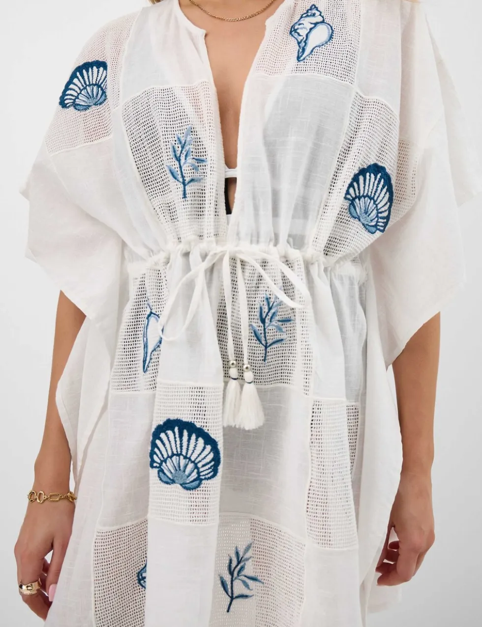 Pure Cotton Shell Patchwork Mini Beach Kaftan