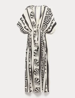 Pure Cotton Shell Print Maxi Kaftan