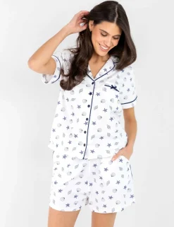 Pure Cotton Shell Print Revere Shortie Set
