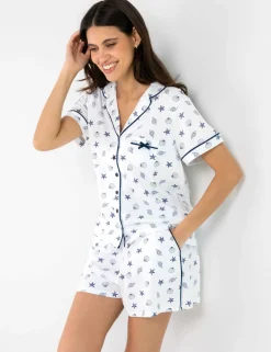 Pure Cotton Shell Print Revere Shortie Set