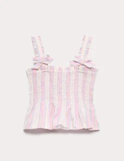 Pure Cotton Shirred Bow Top (6-16 Yrs)