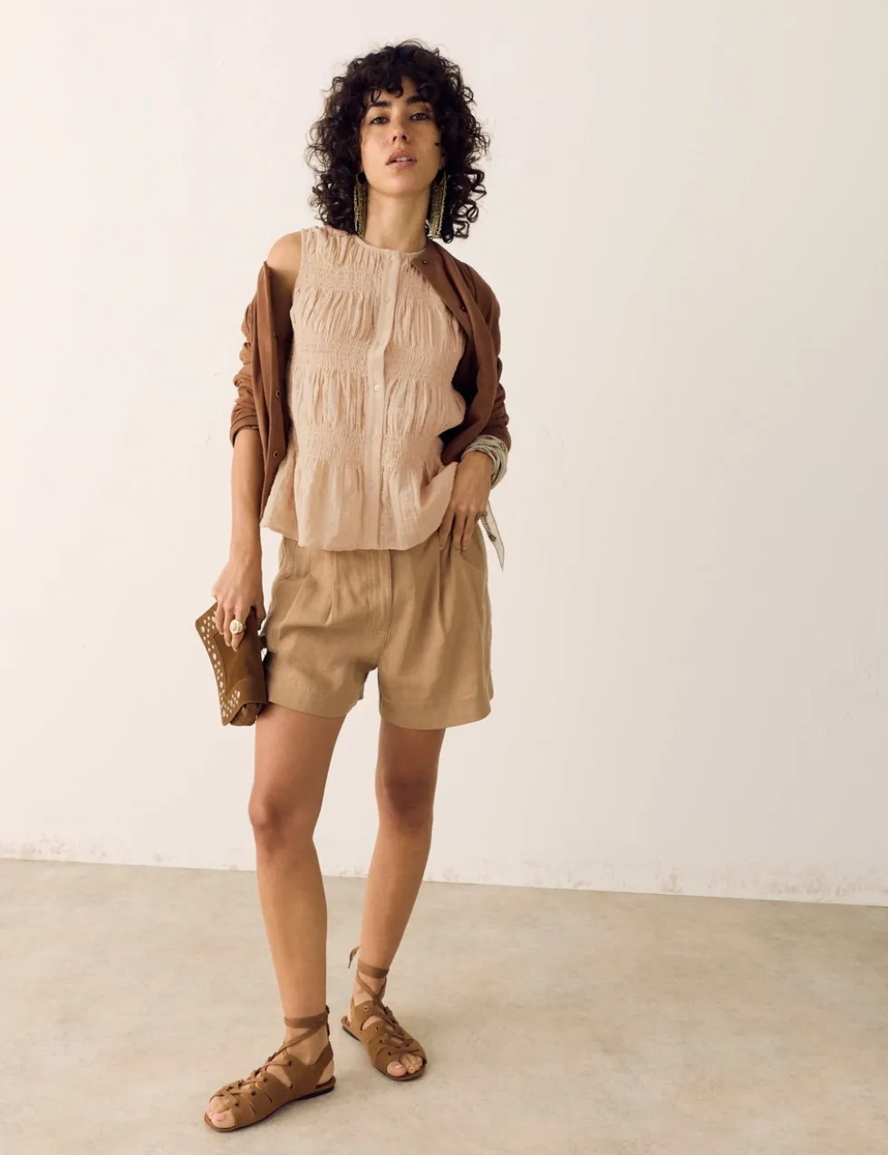 Pure Cotton Shirred Button Through Top