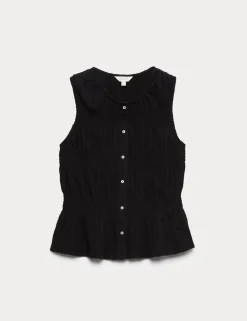 Pure Cotton Shirred Button Through Top