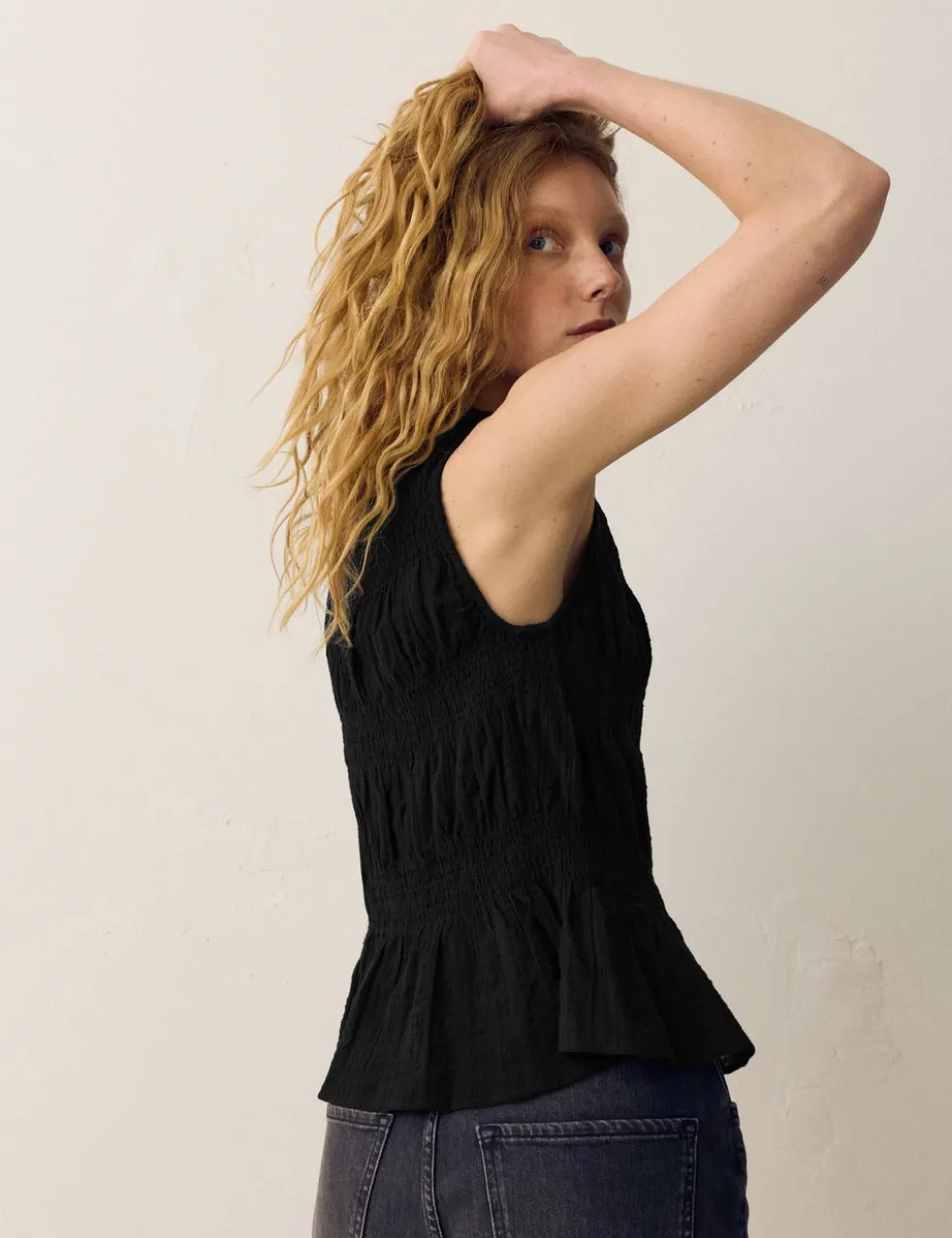 Pure Cotton Shirred Button Through Top