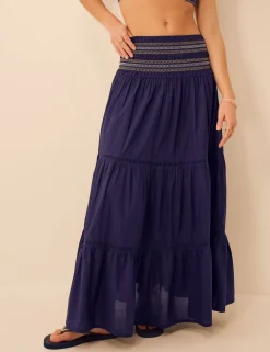 Pure Cotton Shirred Maxi Beach Skirt