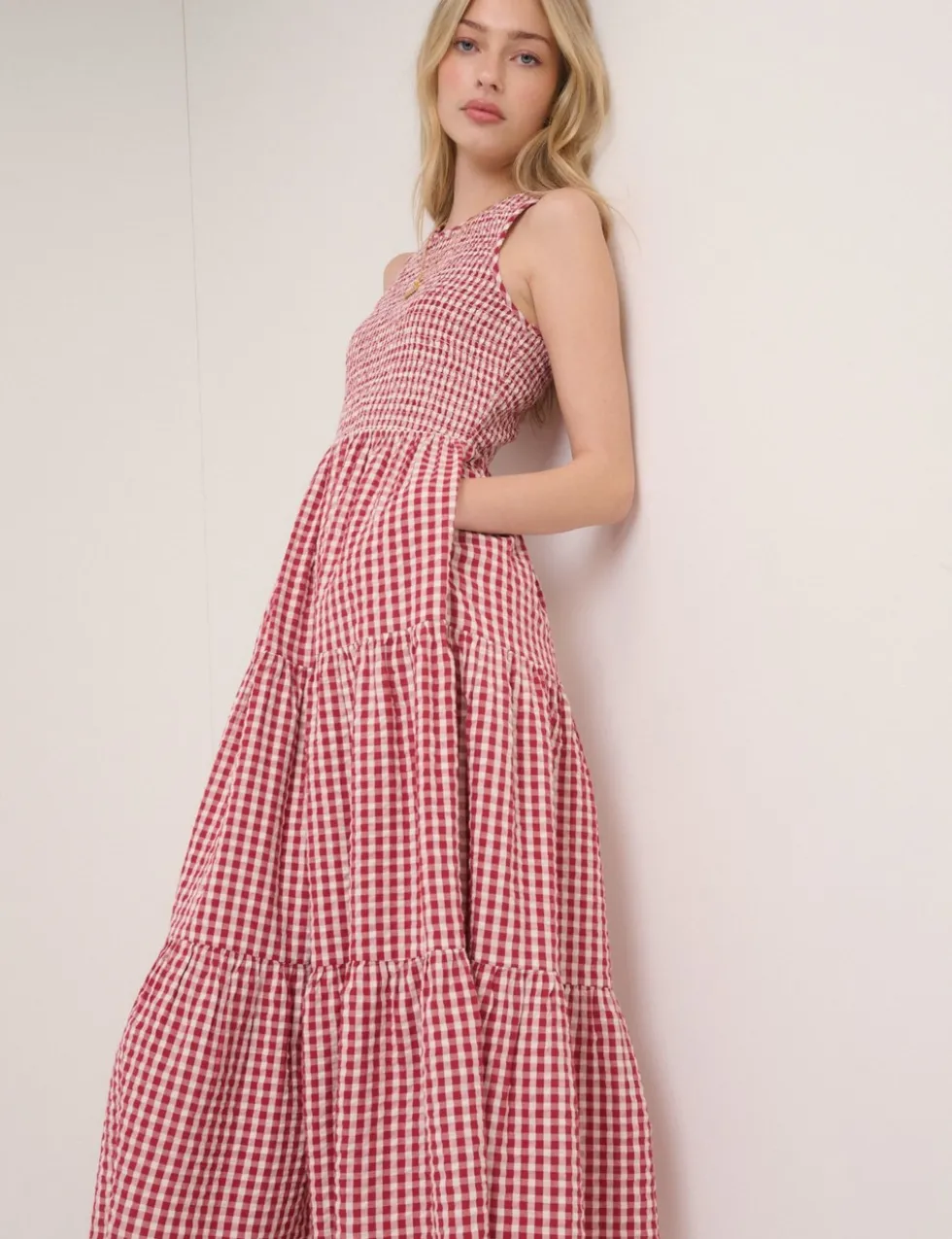Pure Cotton Shirred Midaxi Tiered Dress
