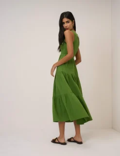 Pure Cotton Shirred Midaxi Tiered Dress