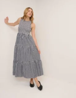 Pure Cotton Shirred Midaxi Tiered Dress