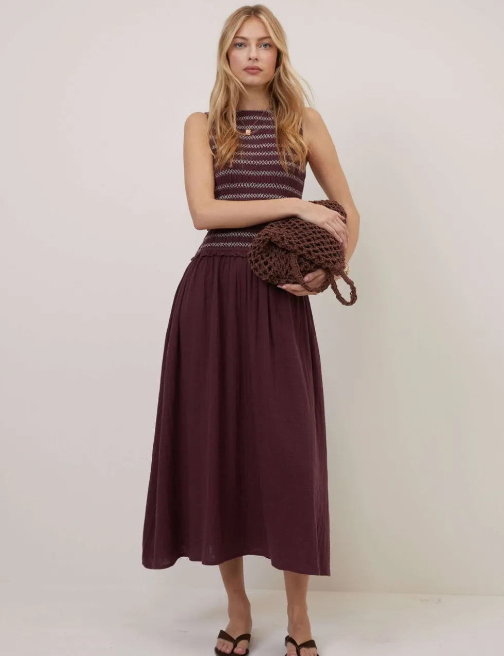 Pure Cotton Shirred Midi Skater Dress