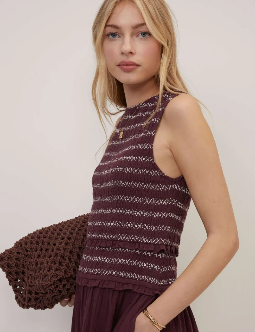Pure Cotton Shirred Midi Skater Dress