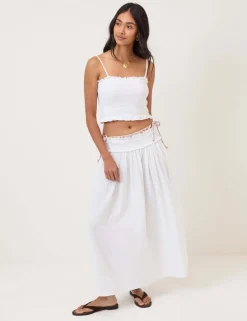 Pure Cotton Shirred Midi Beach Skirt