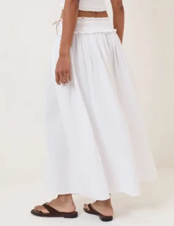 Pure Cotton Shirred Midi Beach Skirt