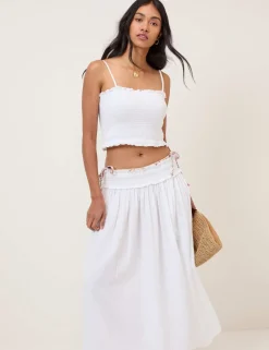 Pure Cotton Shirred Midi Beach Skirt