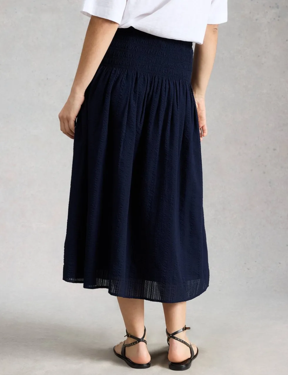 Pure Cotton Shirred Midi A-Line Skirt